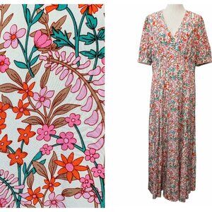 Boden Womens NWT Size 16-18R Rosie Godet Floral S/S Empire Waist Midi Tea Dress